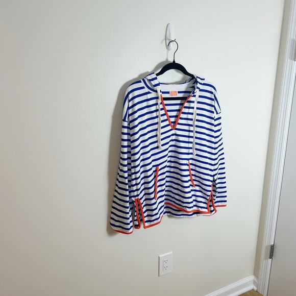 J. Crew Tipped Hoodie Striped Mariner Cloth Size M Blue - Picture 5 of 8